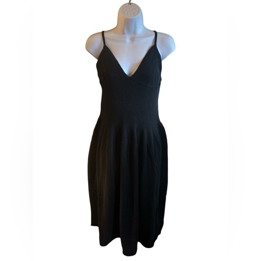 Free People Beach Tula Sweater Dress Size Large Black Midi Length V Neckline - Picture 3 of 14